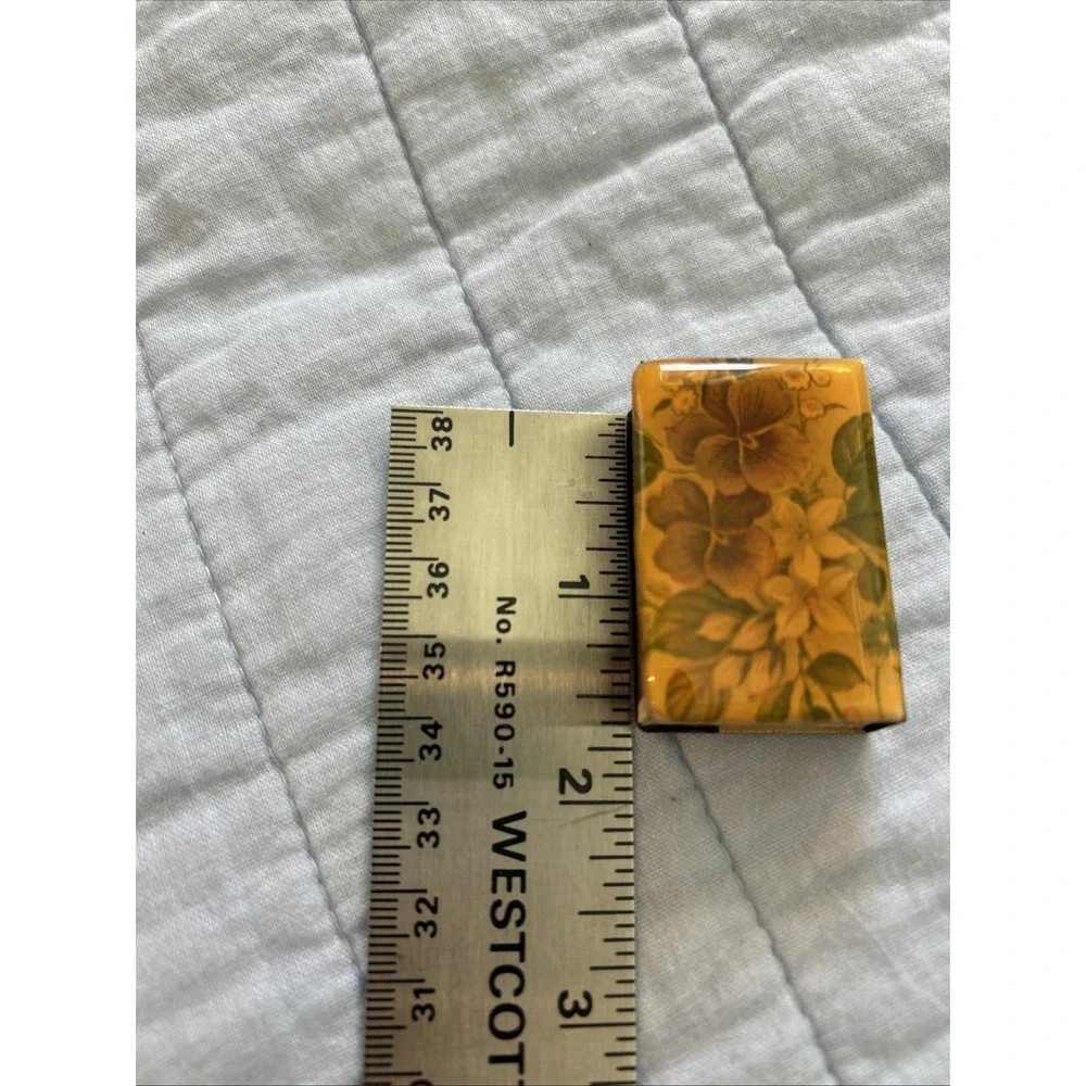 Vintage Match Box Floral Top Gold-tone Box with Match Strike Unique Whimsy